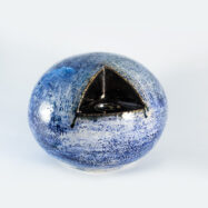 Unique Handmade Ceramic Vase with Abstract Blue Glaze and Triangular Opening