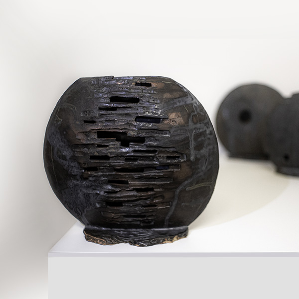 Minimalist Black Ceramic Sculpture – Oval Abstract Decor Piece