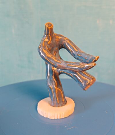 Blue Ceramic Dancer Sculpture – Fluid Minimalist Figurine