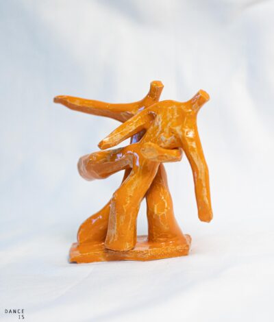 Ceramic Dancer Couple Sculpture – Glazed Yellow Embrace