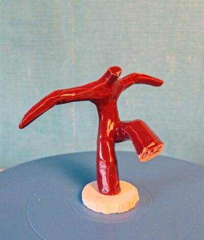 Red Ceramic Dancer Sculpture – Bold Minimalist Figurine