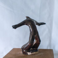 Handmade bronze-glazed ceramic modern dancer sculpture with open arms, presented in wooden gift box – Dance Is Ceramica