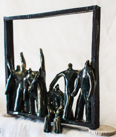 Ceramic Wall Art with Dancing Figures – Handmade Sculptural Frame