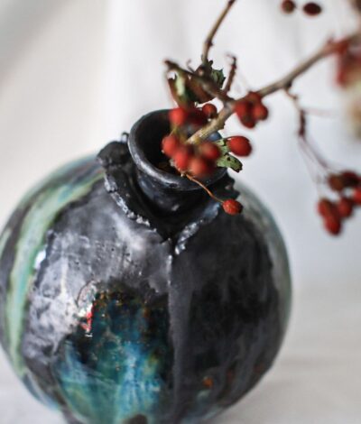 Handmade Ceramic Vase with Red Dancer Sculpture